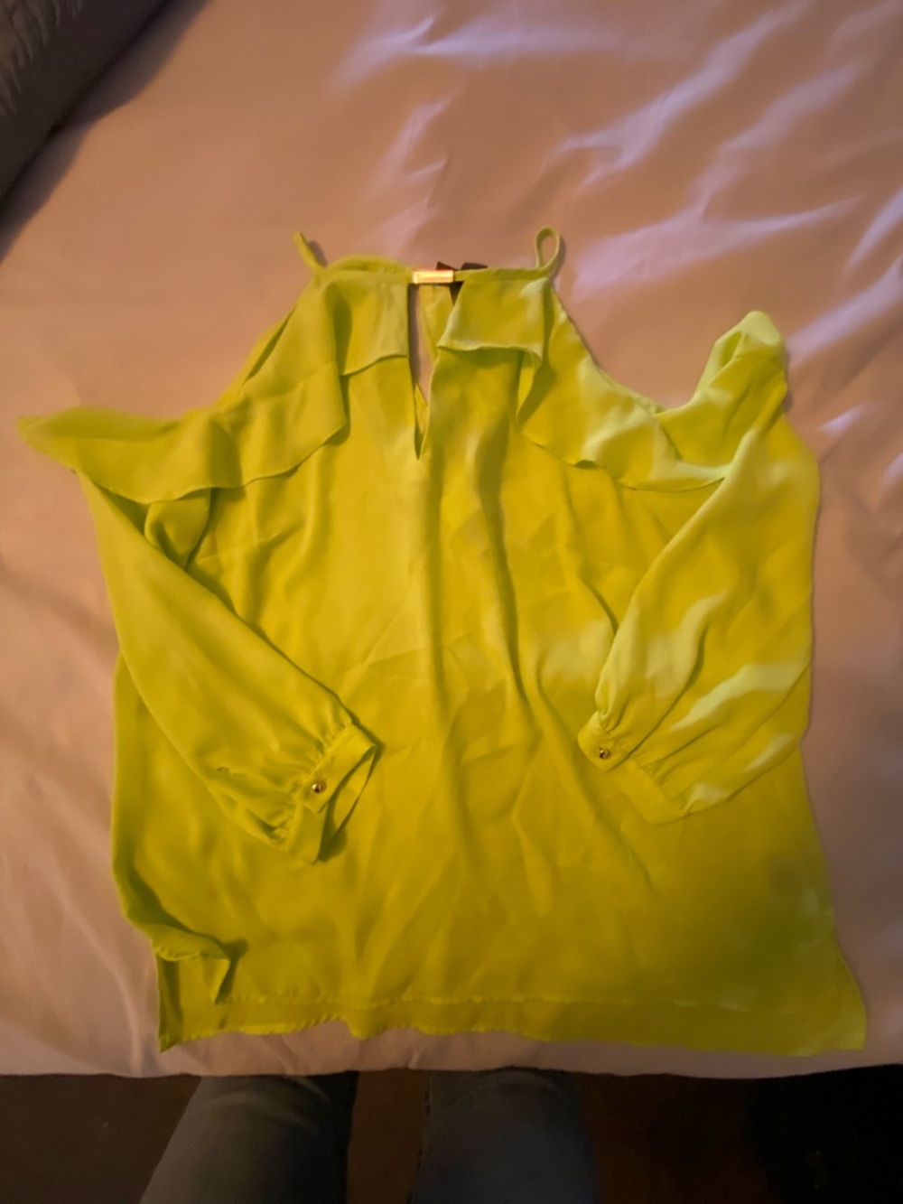 BOLD elements Neon Lime One-Shoulder Ruffle Blouse - Picture 5 of 9